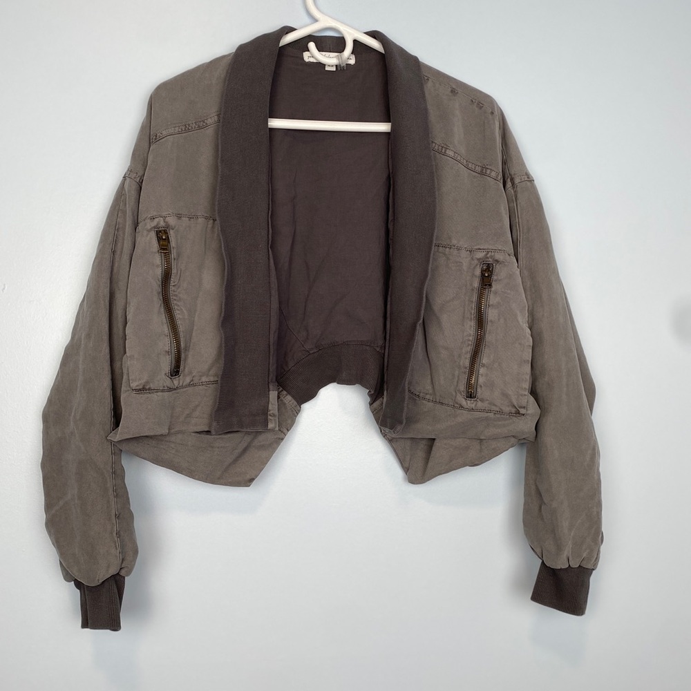 Young Fabulous & Broke Fara Cropped Jacket XSmall Open Front Dolman Sleeves Gray - Picture 3 of 9